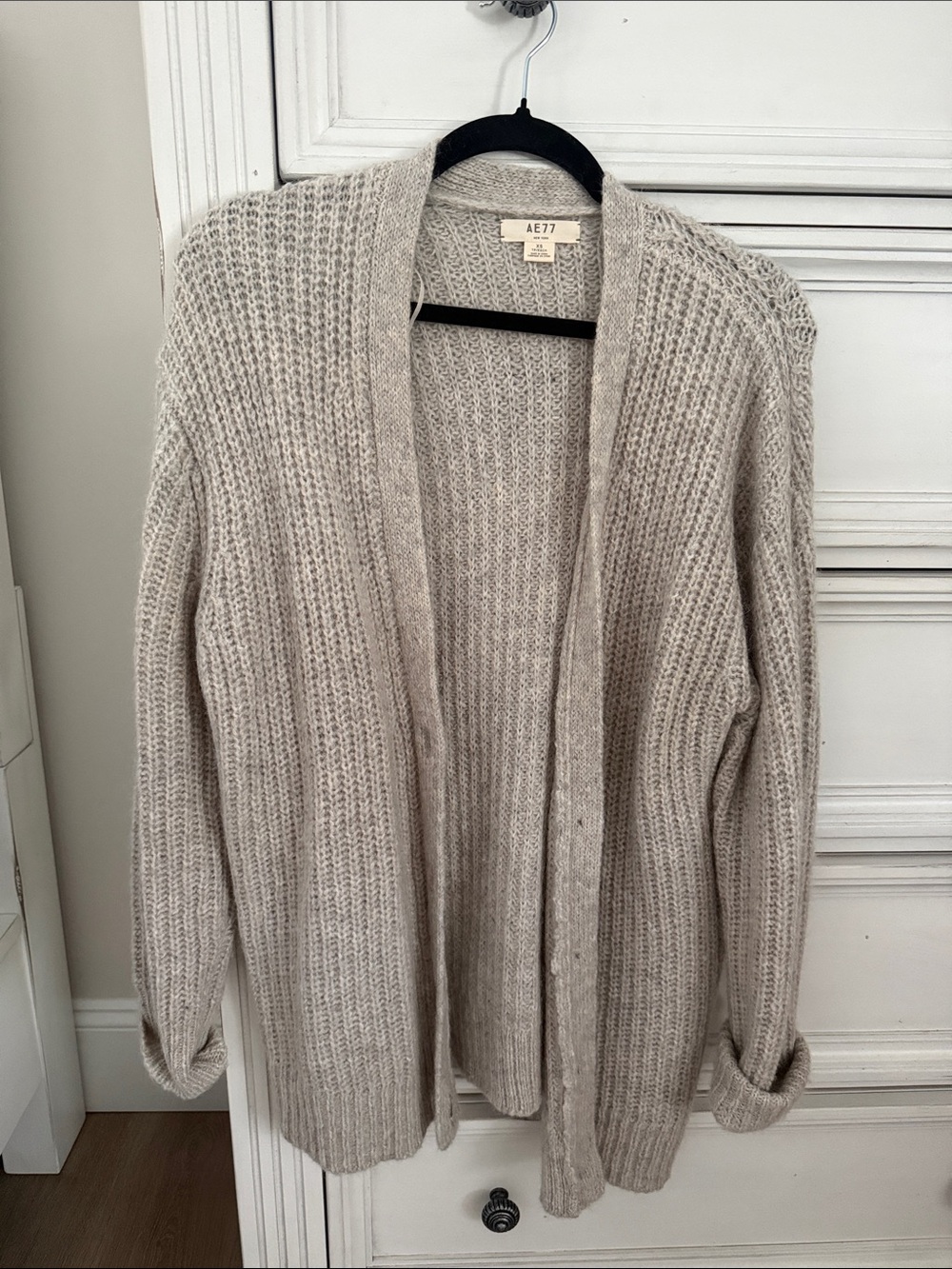 American Eagle Outfitters grey/Beige Open-Front Ribbed Cardigan